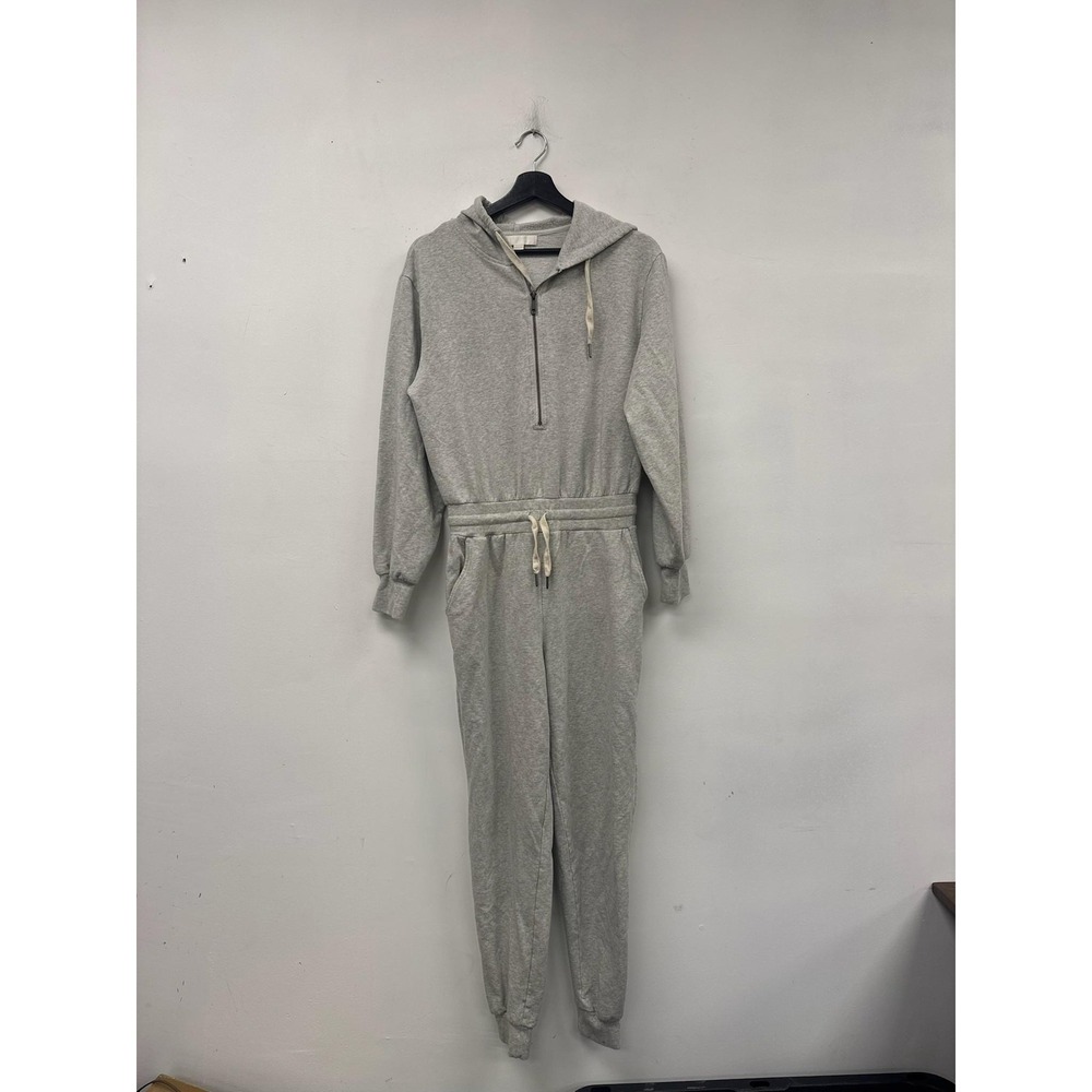 Spiritual Gangster Jumpsuit Womens Small Gray Fleece Hooded Zip Waist Drawstring